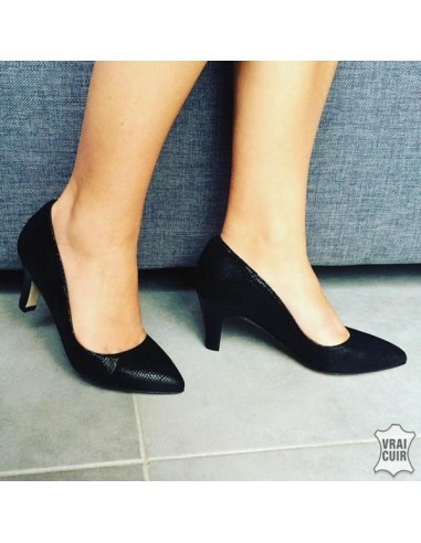 chaussures-femme-petit-talon-381ymh-1.jpg Escarpins noirs cuir "ZC0020" – Image 1