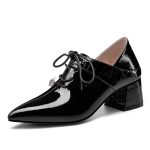 Petit Talon 5 cm Chaussure Pour Femme Noir Talons Carrés Richelieu À Lacets Cuir Confortable Talon Epais