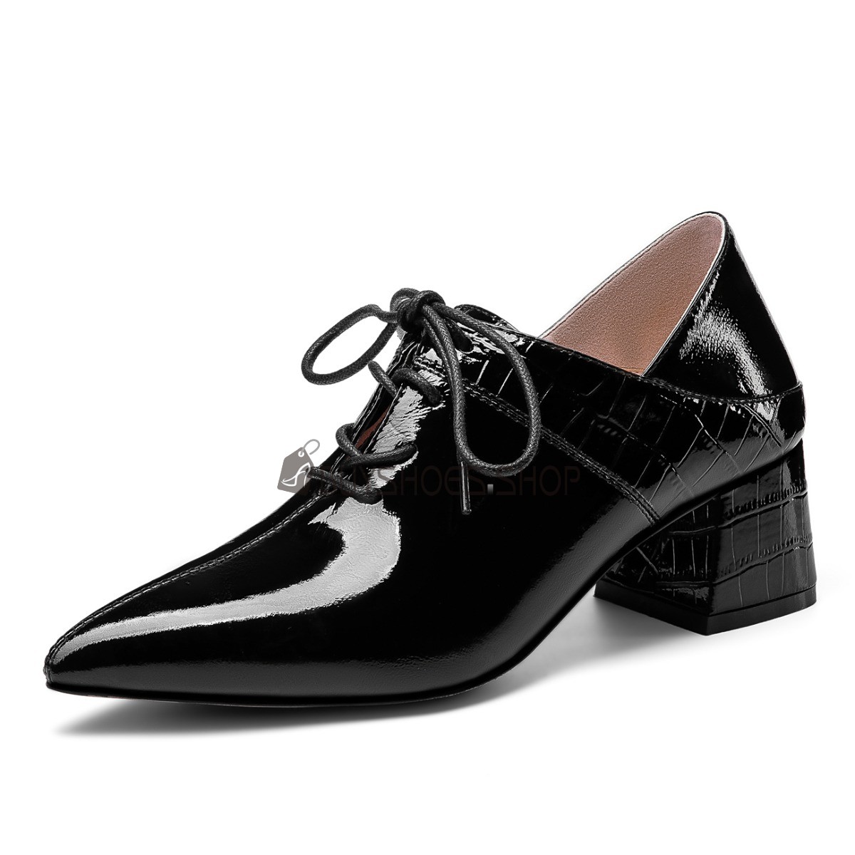 chaussures-femme-petit-talon-487twv-1.jpg Petit Talon 5 cm Chaussure Pour Femme Noir Talons Carrés Richelieu À Lacets Cuir Confortable Talon Epais – Image 1