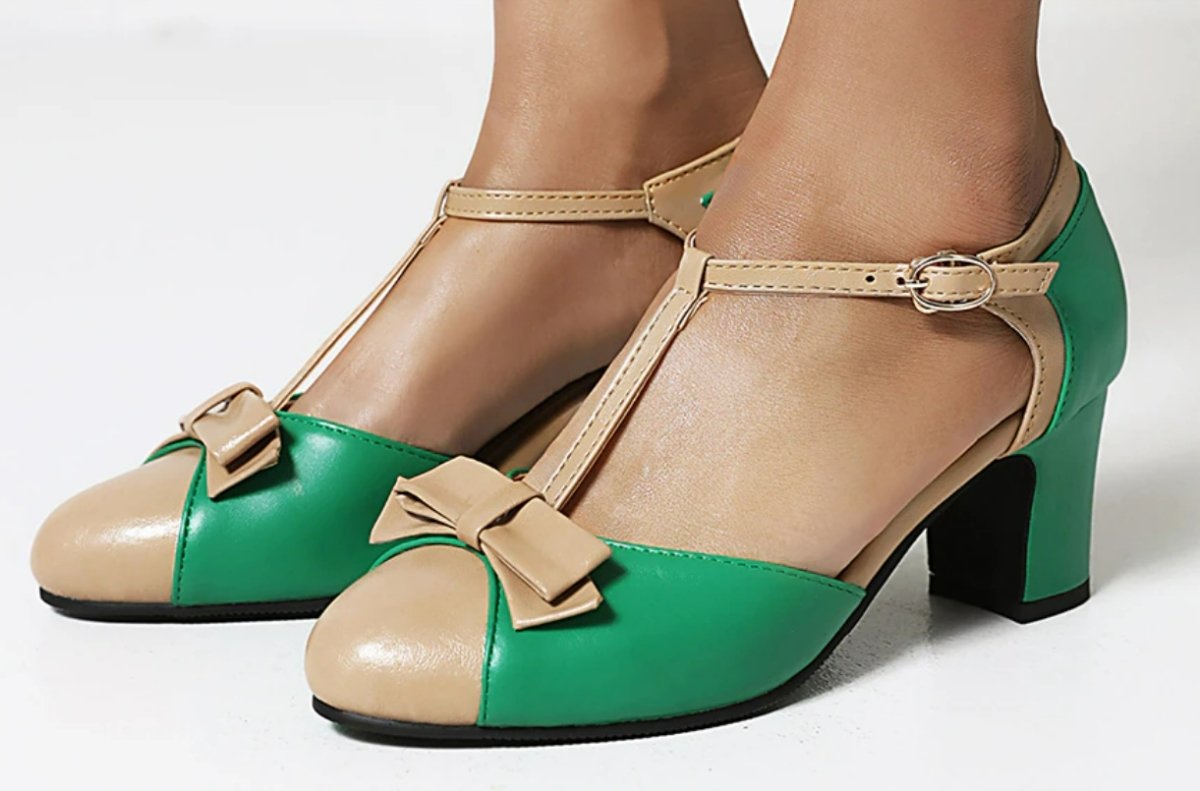 chaussures-femme-petit-talon-673vho-1.jpg Chaussures Vintage Petit Talon Vert – Image 1